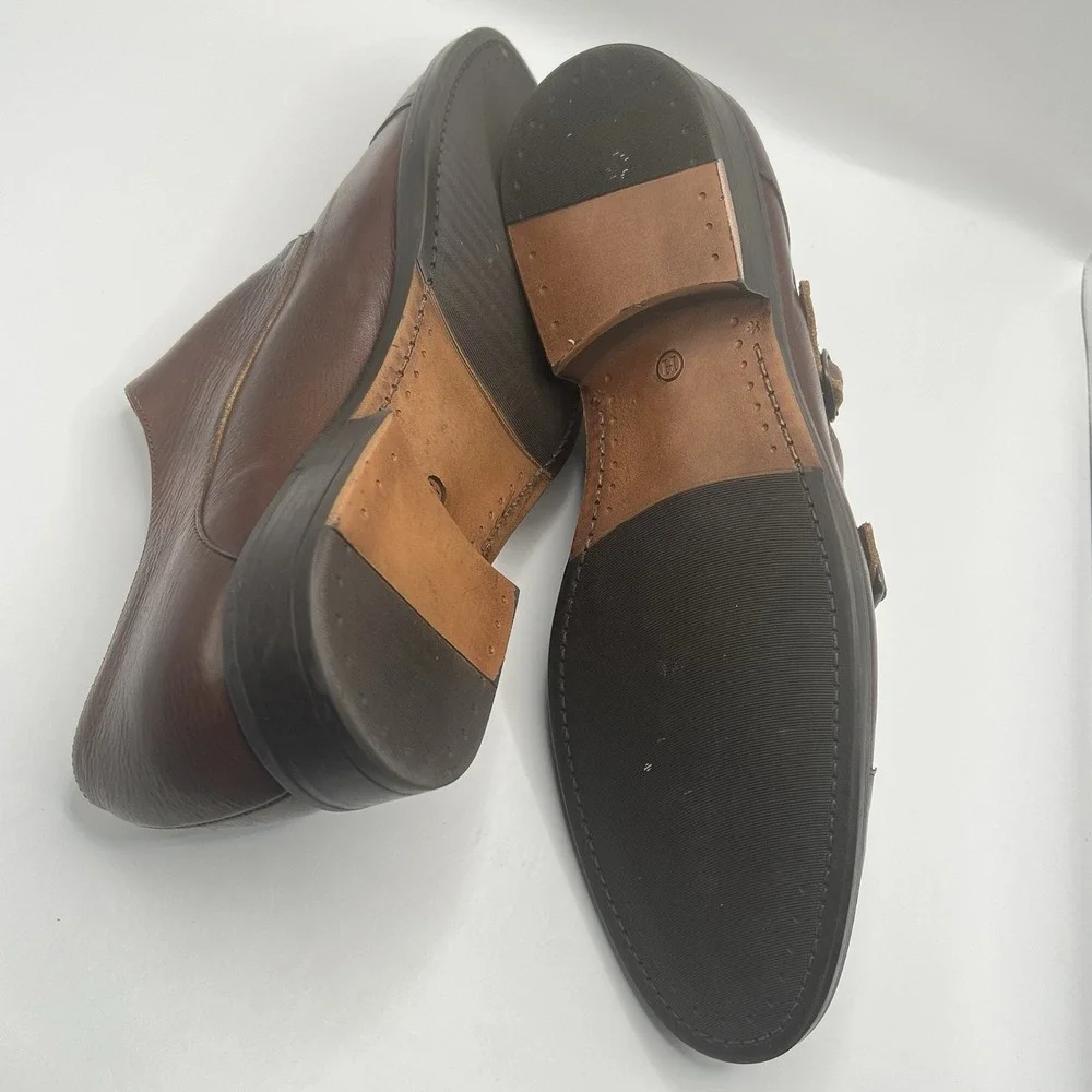 Hadley London Double Monk Strap Leather Dress‎ Shoe Sz 10 Brown Made In Portugal